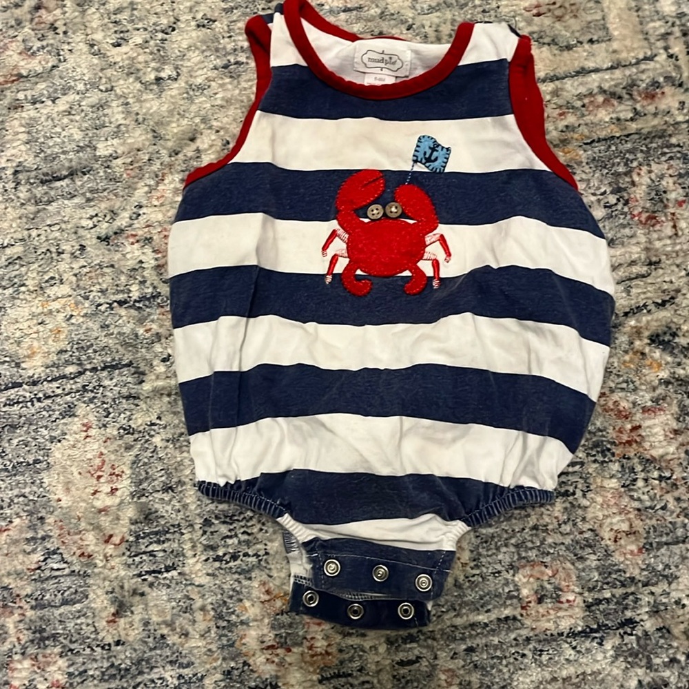 Mud pie blue and white striped crab outfit